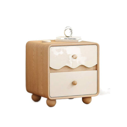Contemporary Creative Rectangular Spherical Pine Wood Solid Wood Cat Paw Leather Nightstand 2-Drawer For Bedroom