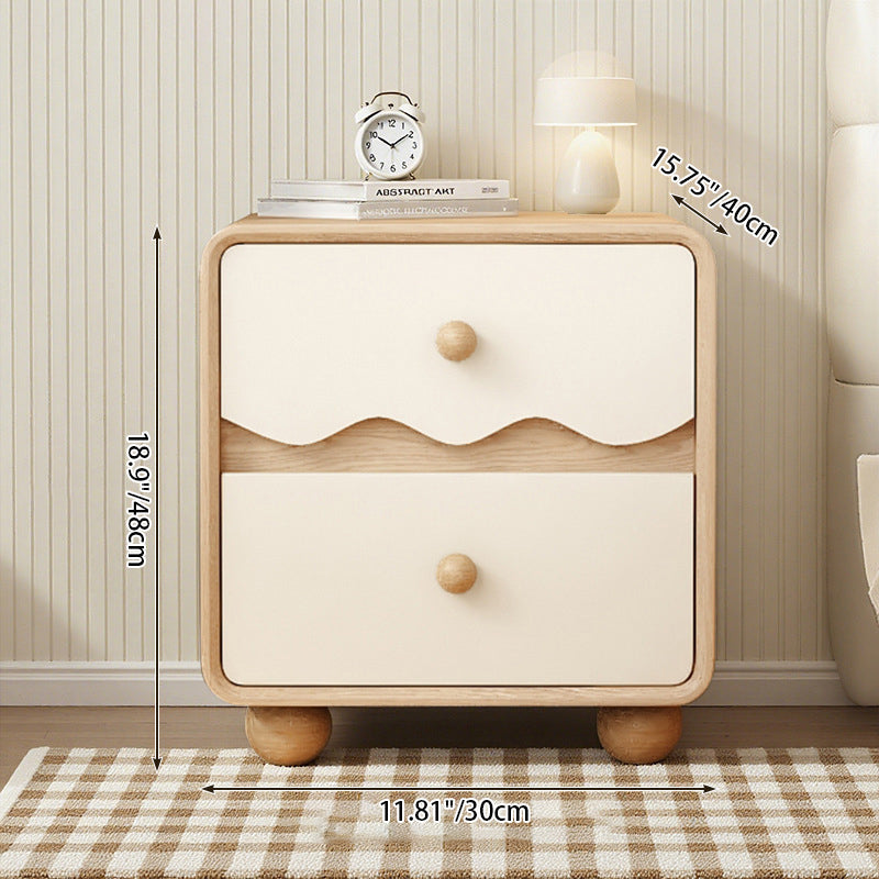 Contemporary Creative Rectangular Spherical Pine Wood Solid Wood Cat Paw Leather Nightstand 2-Drawer For Bedroom