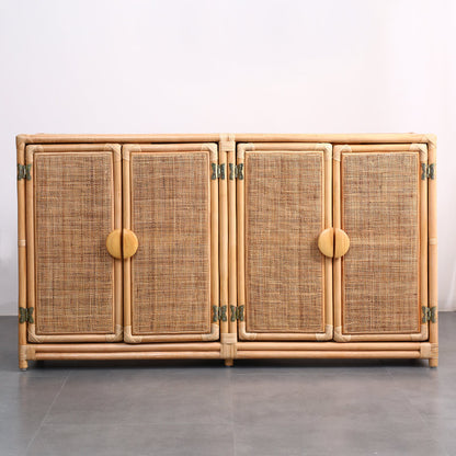 Contemporary Boho Handwoven Indonesian Rattan Solid Wood Storage Cabinet - Rectangular Low Profile Cabinet For Living Room