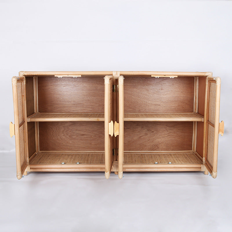 Contemporary Boho Handwoven Indonesian Rattan Solid Wood Storage Cabinet - Rectangular Low Profile Cabinet For Living Room