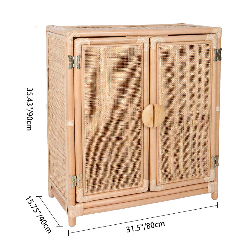 Contemporary Boho Handwoven Indonesian Rattan Solid Wood Storage Cabinet - Rectangular Low Profile Cabinet For Living Room