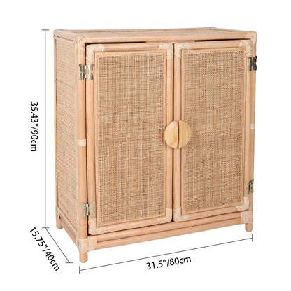 Contemporary Boho Handwoven Indonesian Rattan Solid Wood Storage Cabinet - Rectangular Low Profile Cabinet For Living Room