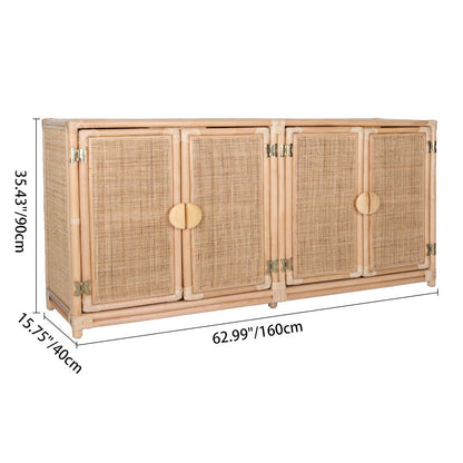 Contemporary Boho Handwoven Indonesian Rattan Solid Wood Storage Cabinet - Rectangular Low Profile Cabinet For Living Room