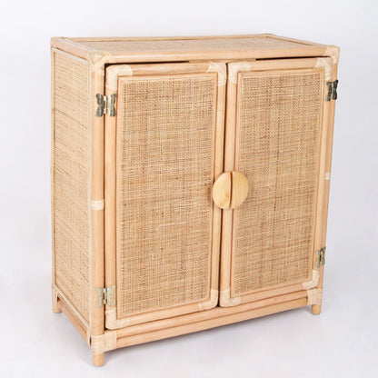 Contemporary Boho Handwoven Indonesian Rattan Solid Wood Storage Cabinet - Rectangular Low Profile Cabinet For Living Room
