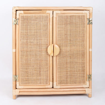 Contemporary Boho Handwoven Indonesian Rattan Solid Wood Storage Cabinet - Rectangular Low Profile Cabinet For Living Room