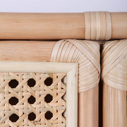 Contemporary Boho Natural Rattan Wooden Storage Cabinet - Rectangular Handwoven Indonesian Rattan Storage Unit For Living Room