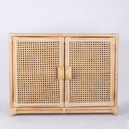 Contemporary Boho Natural Rattan Wooden Storage Cabinet - Rectangular Handwoven Indonesian Rattan Storage Unit For Living Room