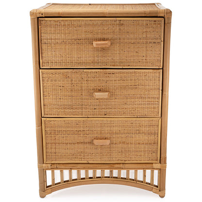 Contemporary Boho Natural Rattan Wooden Storage Cabinet - Rectangular 3-Drawer Handwoven Indonesian Rattan Storage Unit For Living Room