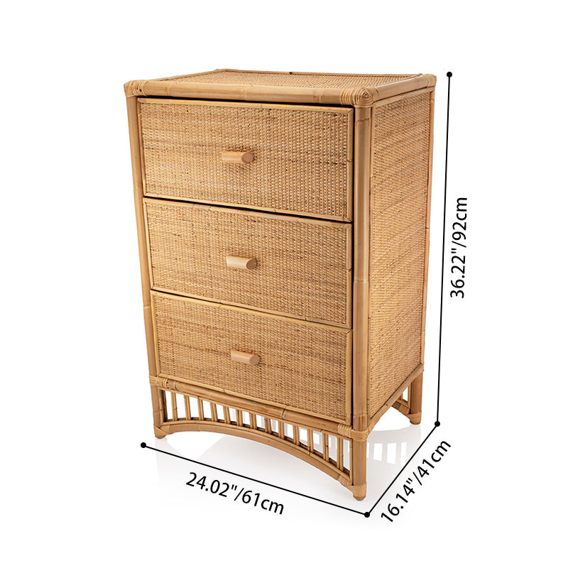 Contemporary Boho Natural Rattan Wooden Storage Cabinet - Rectangular 3-Drawer Handwoven Indonesian Rattan Storage Unit For Living Room