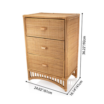 Contemporary Boho Natural Rattan Wooden Storage Cabinet - Rectangular 3-Drawer Handwoven Indonesian Rattan Storage Unit For Living Room