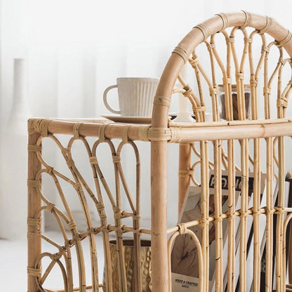 Contemporary Coastal Natural Rattan Handwoven Indonesian Rattan Side Table - Curved With V-Pattern Weave End Table For Living Room