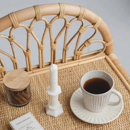 Contemporary Coastal Natural Rattan Handwoven Indonesian Rattan Side Table - Curved With V-Pattern Weave End Table For Living Room