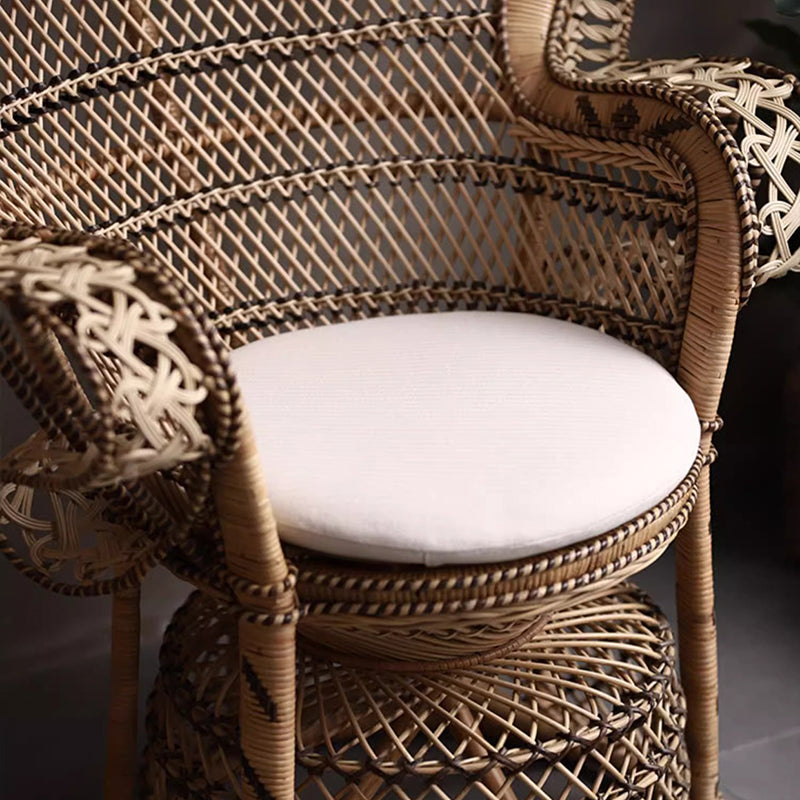 Contemporary Boho Handwoven Indonesian Rattan Accent Chair - High Back Peacock Rattan Lounge Chair With Waterproof Fabric Cushion For Living Room