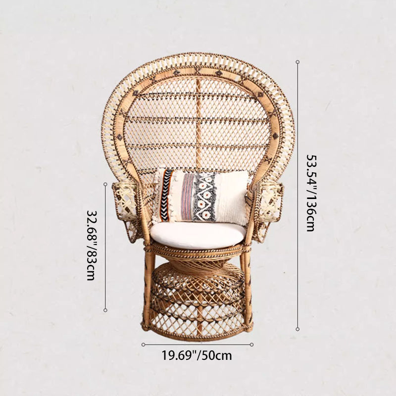 Contemporary Boho Handwoven Indonesian Rattan Accent Chair - High Back Peacock Rattan Lounge Chair With Waterproof Fabric Cushion For Living Room