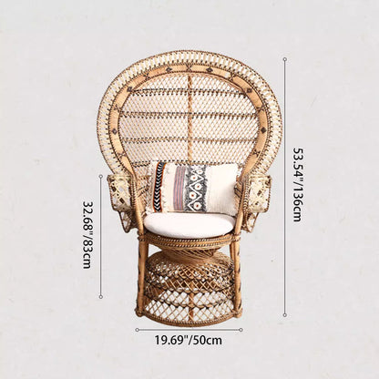 Contemporary Boho Handwoven Indonesian Rattan Accent Chair - High Back Peacock Rattan Lounge Chair With Waterproof Fabric Cushion For Living Room