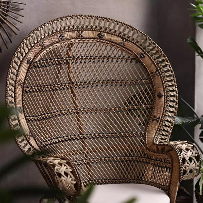 Contemporary Boho Handwoven Indonesian Rattan Accent Chair - High Back Peacock Rattan Lounge Chair With Waterproof Fabric Cushion For Living Room