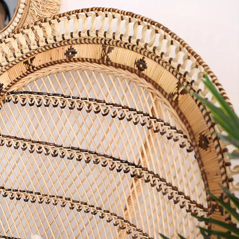 Contemporary Boho Handwoven Indonesian Rattan Accent Chair - High Back Peacock Rattan Lounge Chair With Waterproof Fabric Cushion For Living Room