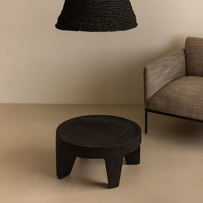 Traditional Rustic Solid Wood Round Coffee Table - Handcrafted Low Profile Sculptural Table For Living Room