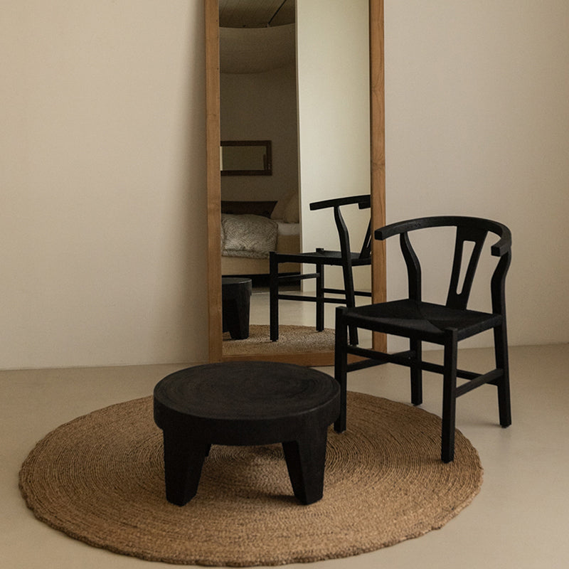 Traditional Rustic Solid Wood Round Coffee Table - Handcrafted Low Profile Sculptural Table For Living Room