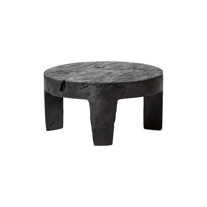 Traditional Rustic Solid Wood Round Coffee Table - Handcrafted Low Profile Sculptural Table For Living Room