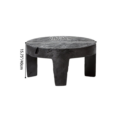 Traditional Rustic Solid Wood Round Coffee Table - Handcrafted Low Profile Sculptural Table For Living Room