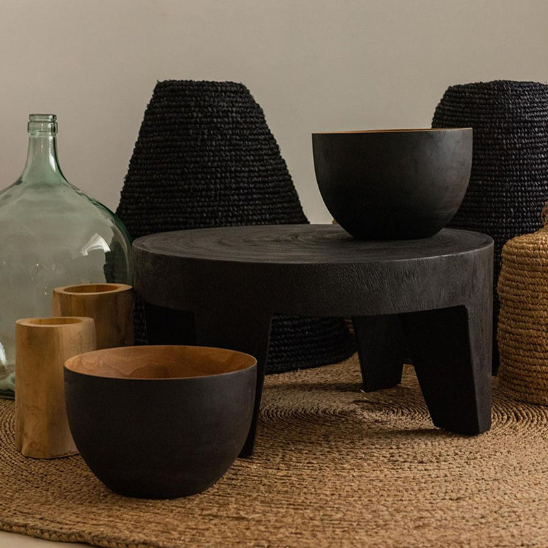 Traditional Rustic Solid Wood Round Coffee Table - Handcrafted Low Profile Sculptural Table For Living Room