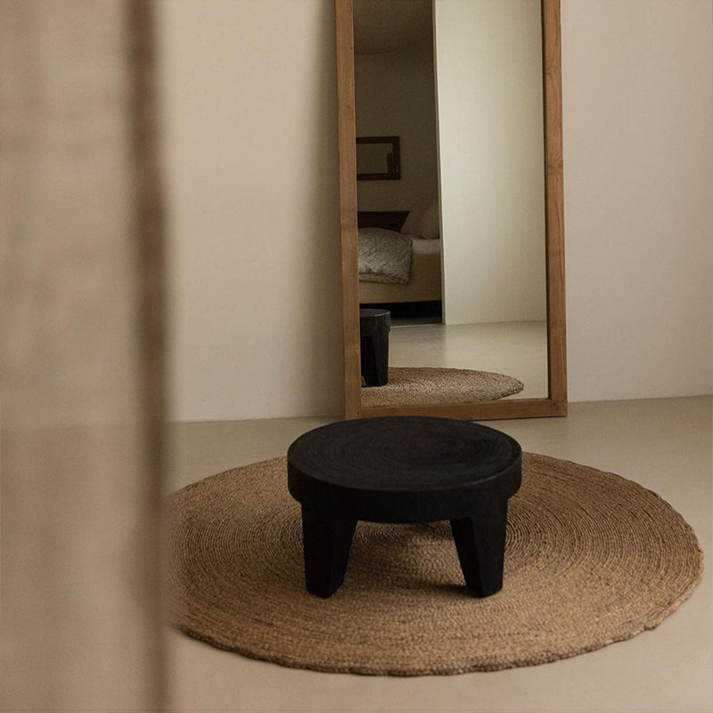 Traditional Rustic Solid Wood Round Coffee Table - Handcrafted Low Profile Sculptural Table For Living Room