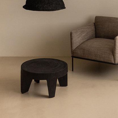 Traditional Rustic Solid Wood Round Coffee Table - Handcrafted Low Profile Sculptural Table For Living Room