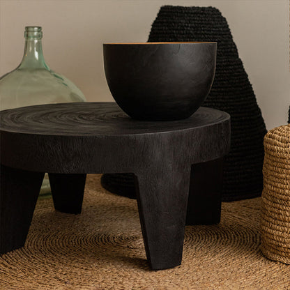 Traditional Rustic Solid Wood Round Coffee Table - Handcrafted Low Profile Sculptural Table For Living Room