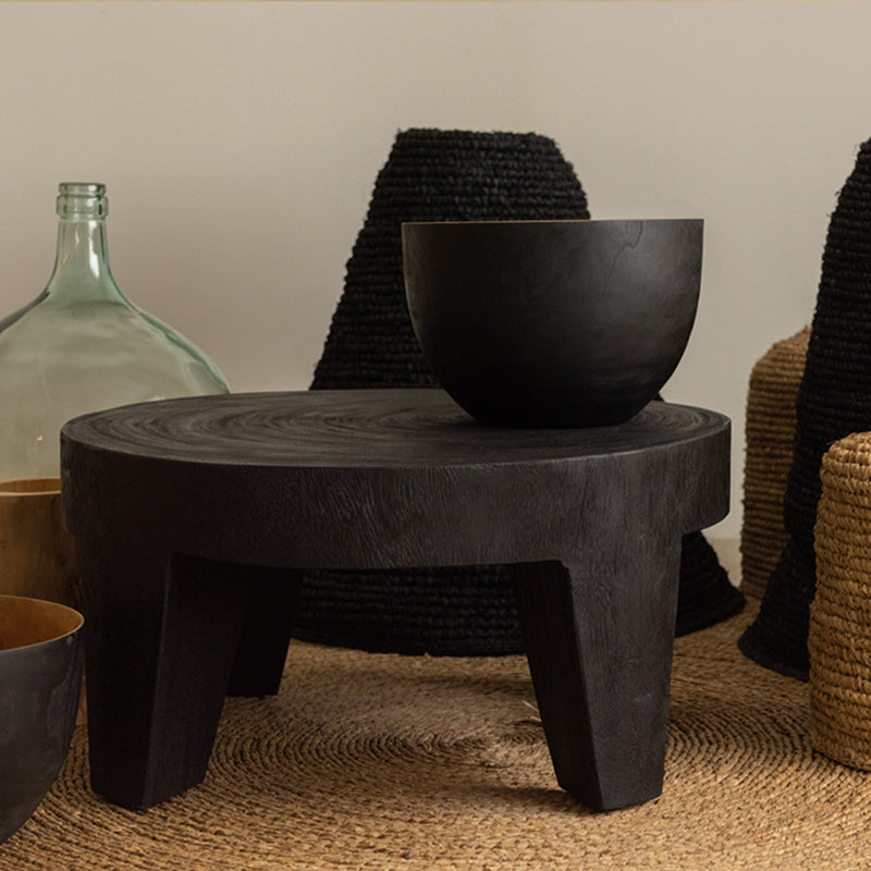 Traditional Rustic Solid Wood Round Coffee Table - Handcrafted Low Profile Sculptural Table For Living Room