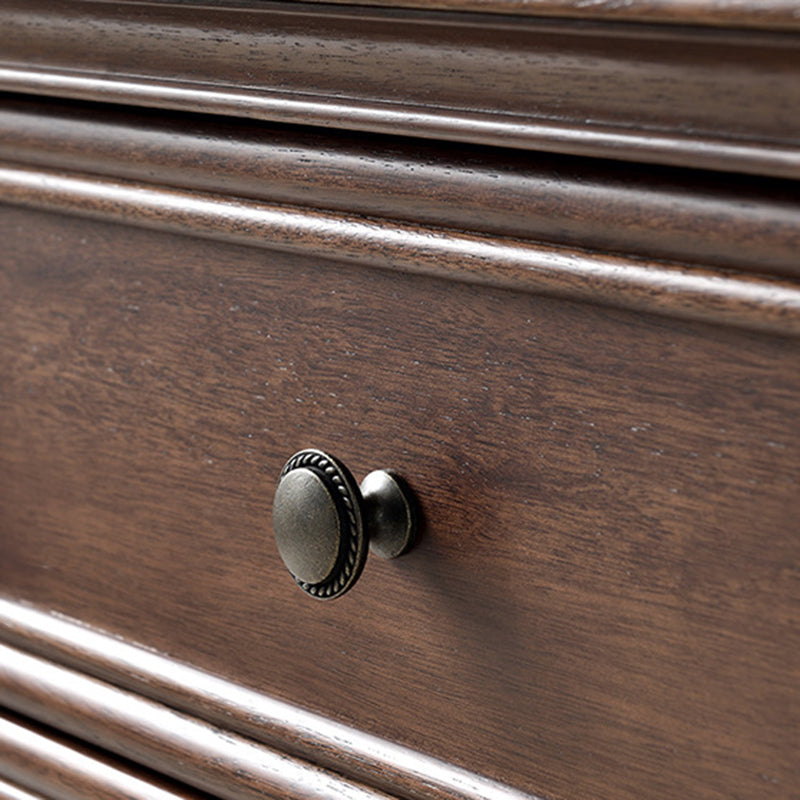Traditional Vintage Rectangular Walnut Solid Wood Copper Nightstand 3-Drawer For Bedroom