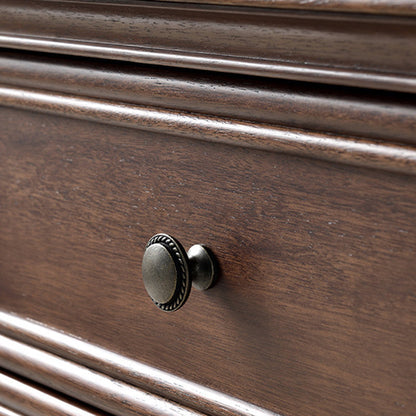 Traditional Vintage Rectangular Walnut Solid Wood Copper Nightstand 3-Drawer For Bedroom