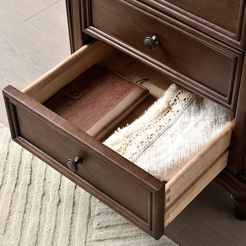 Traditional Vintage Rectangular Walnut Solid Wood Copper Nightstand 3-Drawer For Bedroom