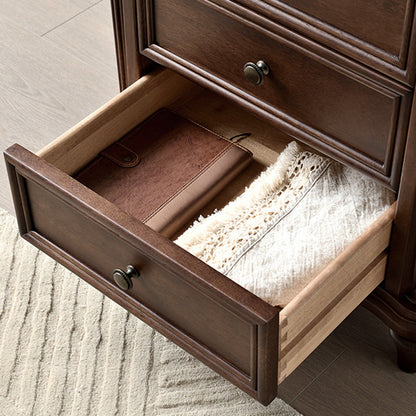 Traditional Vintage Rectangular Walnut Solid Wood Copper Nightstand 3-Drawer For Bedroom
