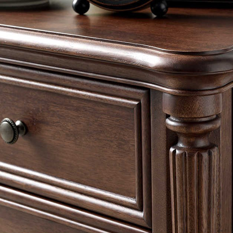 Traditional Vintage Rectangular Walnut Solid Wood Copper Nightstand 3-Drawer For Bedroom