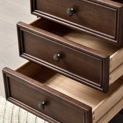 Traditional Vintage Rectangular Walnut Solid Wood Copper Nightstand 3-Drawer For Bedroom