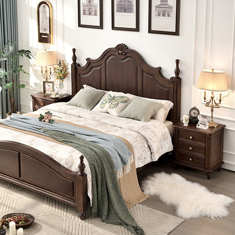 Traditional Vintage Rectangular Walnut Solid Wood Copper Nightstand 3-Drawer For Bedroom