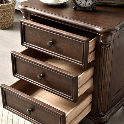 Traditional Vintage Rectangular Walnut Solid Wood Copper Nightstand 3-Drawer For Bedroom