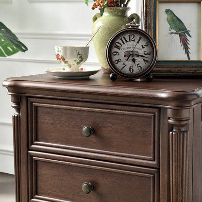 Traditional Vintage Rectangular Walnut Solid Wood Copper Nightstand 3-Drawer For Bedroom