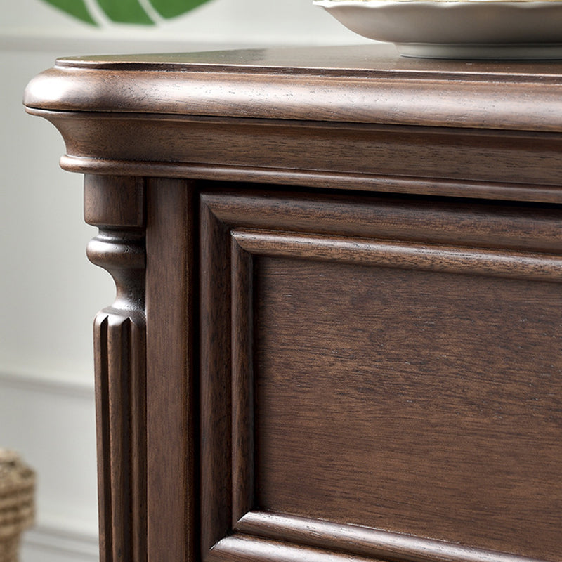 Traditional Vintage Rectangular Walnut Solid Wood Copper Nightstand 3-Drawer For Bedroom