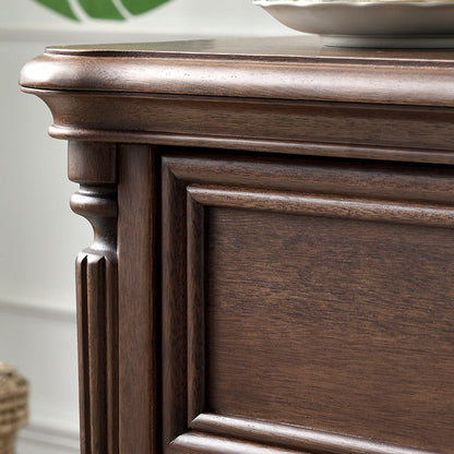 Traditional Vintage Rectangular Walnut Solid Wood Copper Nightstand 3-Drawer For Bedroom