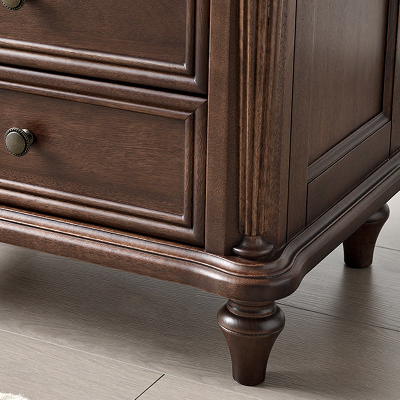 Traditional Vintage Rectangular Walnut Solid Wood Copper Nightstand 3-Drawer For Bedroom