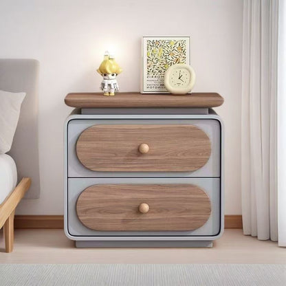 Modern Minimalist Rectangular Pine Solid Wood Cat-Scratch Leather Nightstand 2-Drawer For Bedroom