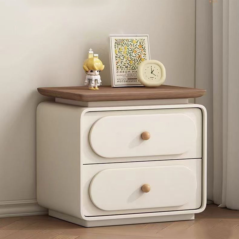 Modern Minimalist Rectangular Pine Solid Wood Cat-Scratch Leather Nightstand 2-Drawer For Bedroom
