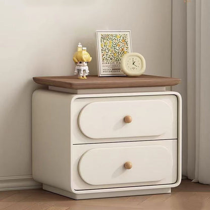 Modern Minimalist Rectangular Pine Solid Wood Cat-Scratch Leather Nightstand 2-Drawer For Bedroom
