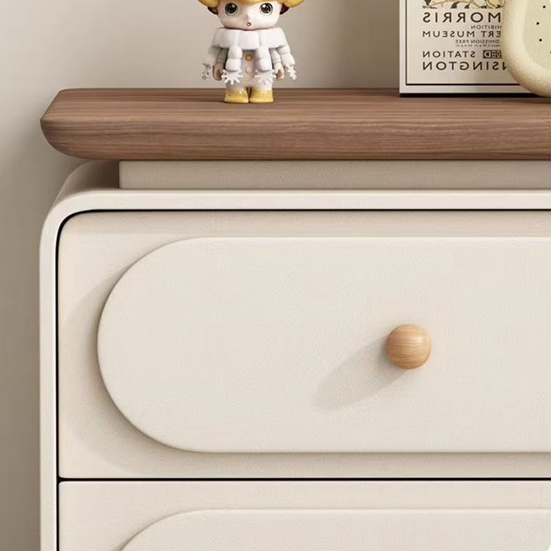 Modern Minimalist Rectangular Pine Solid Wood Cat-Scratch Leather Nightstand 2-Drawer For Bedroom