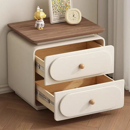 Modern Minimalist Rectangular Pine Solid Wood Cat-Scratch Leather Nightstand 2-Drawer For Bedroom