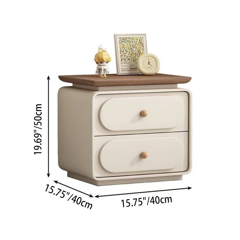 Modern Minimalist Rectangular Pine Solid Wood Cat-Scratch Leather Nightstand 2-Drawer For Bedroom