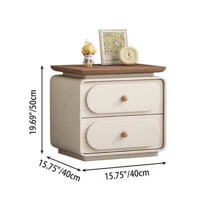 Modern Minimalist Rectangular Pine Solid Wood Cat-Scratch Leather Nightstand 2-Drawer For Bedroom