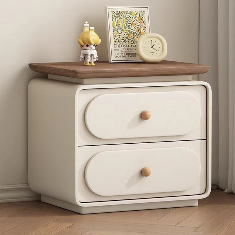 Modern Minimalist Rectangular Pine Solid Wood Cat-Scratch Leather Nightstand 2-Drawer For Bedroom